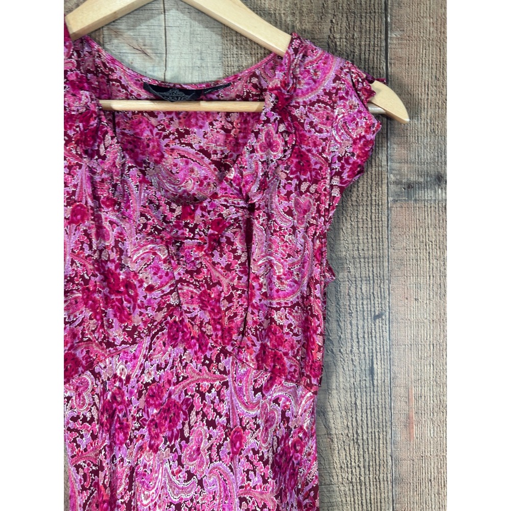 Angie Pink Paisley Ruffle V-Neck Cap Sleeve Midi Dress Medium Boho Romantic Y2K - Picture 3 of 7